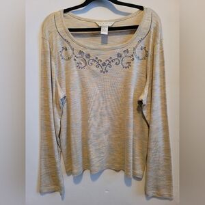 NWOT Embroidered Cream Long Sleeve Top